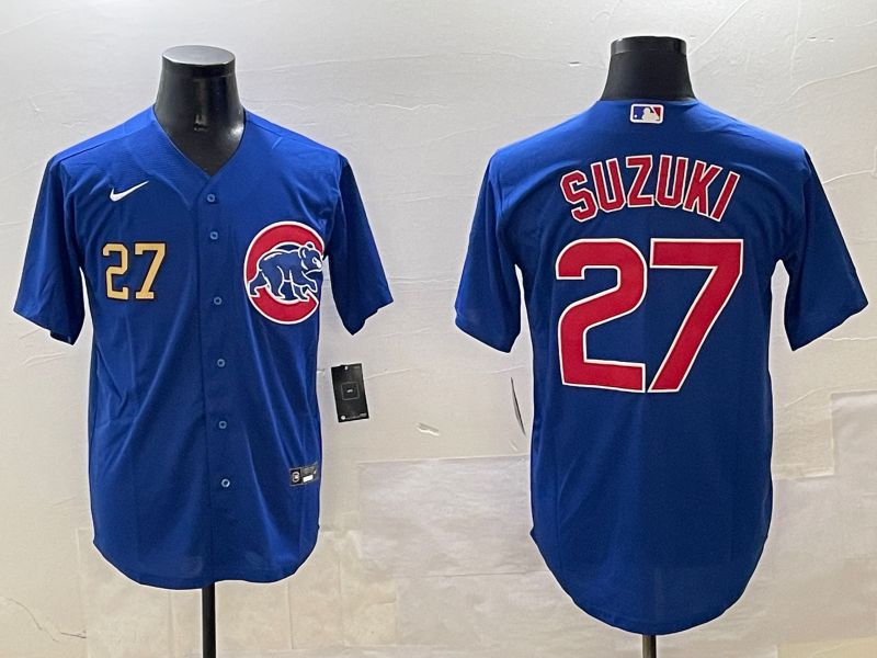 Men Chicago Cubs 27 Suzuki Blue Game 2025 Nike MLB Jersey style 4